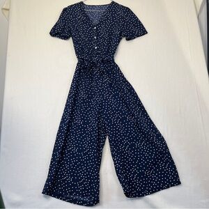 Navy and white Polska dot short sleeve jumpsuit xs or s